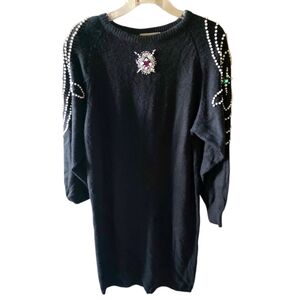 Plain Jane 80's Elegant Black Embellished Sweater Dress Size Large Vintage